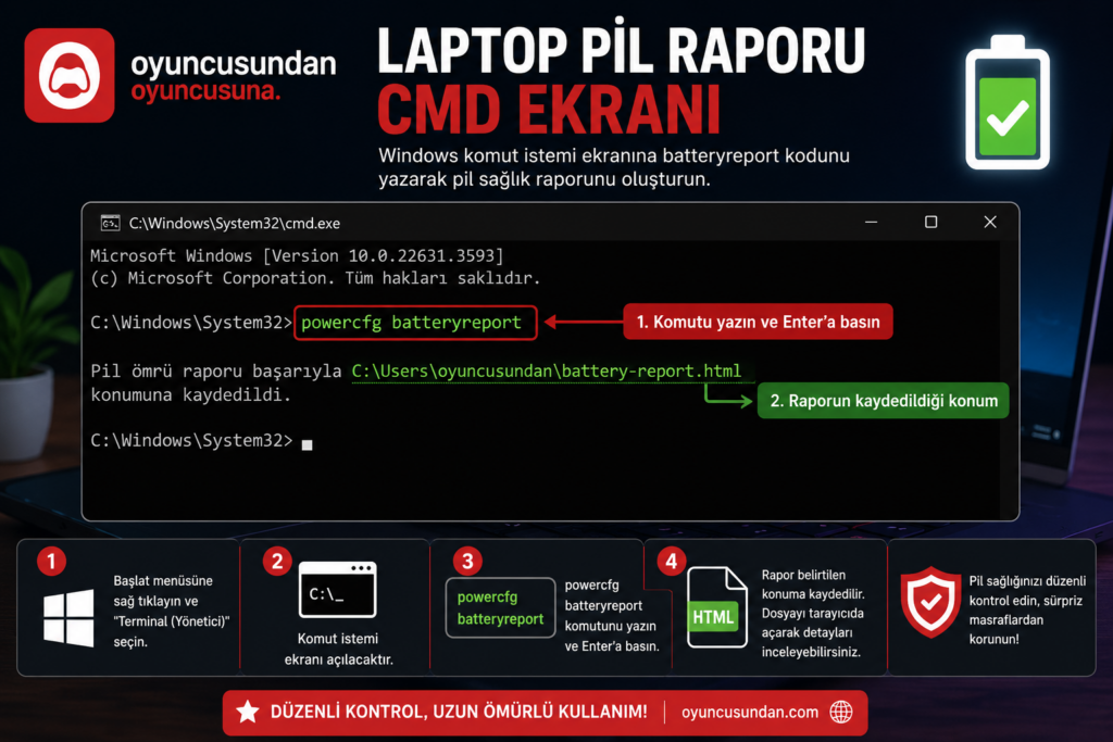 Laptop Batarya Sağlığı Nasıl Ölçülür? (Windows Rapor Alma)