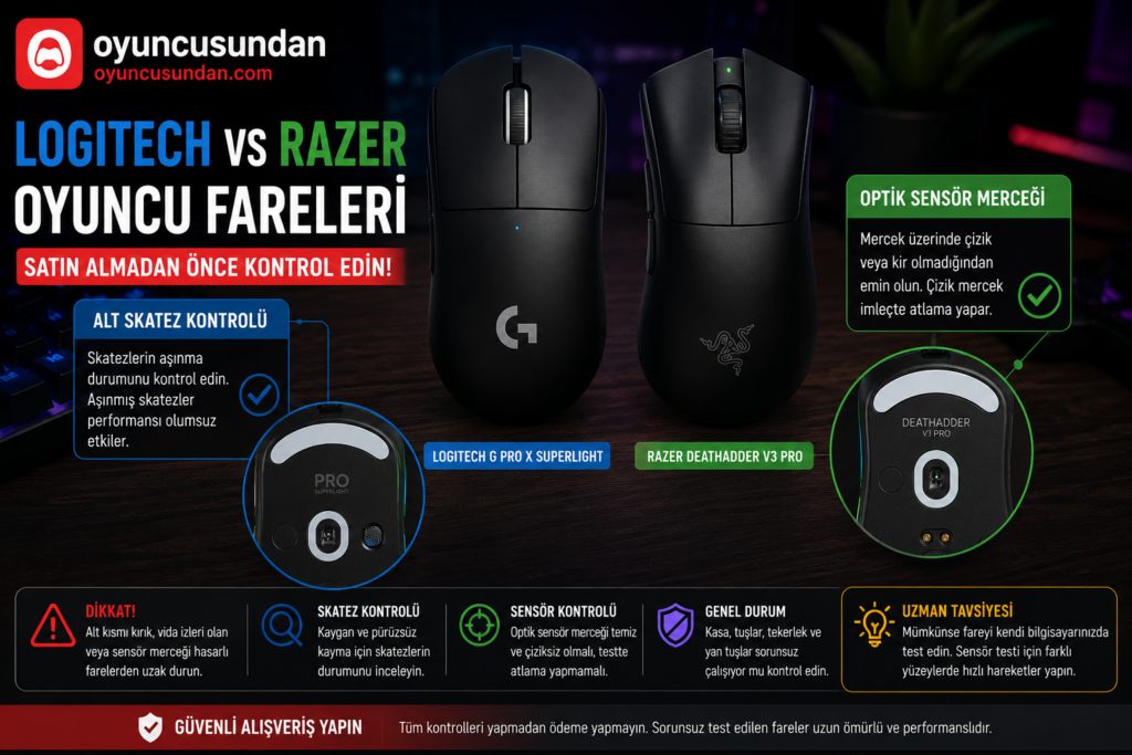 Logitech G Pro X Superlight ve Razer DeathAdder V3 Pro yan yana