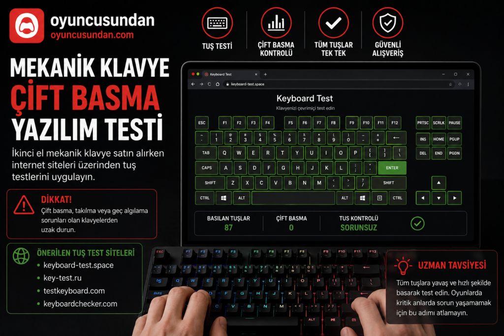 İkinci el mekanik klavye yazılımsal tuş basma testleri