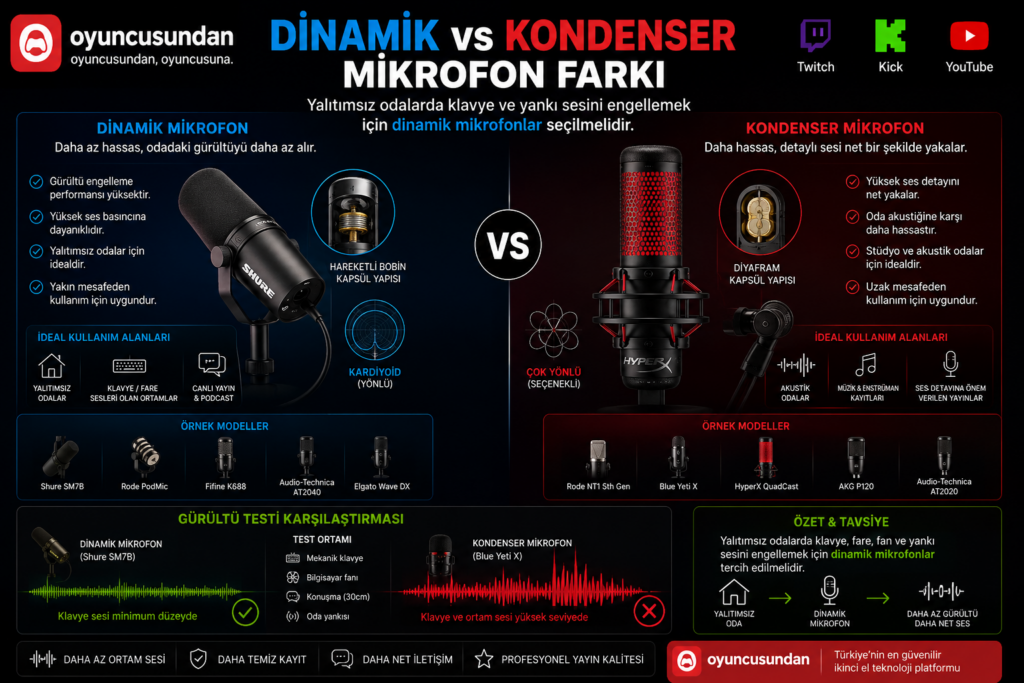 Dinamik ve kondenser mikrofonların kapsül yapısı ve gürültü performansı