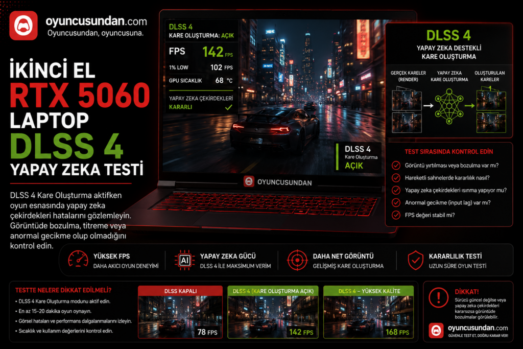 ikinci el RTX 5060 laptop DLSS 4 kare oluşturma kararlılık testi