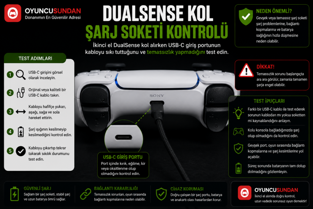 İkinci el DualSense kolu USB-C şarj soketi temassızlık kontrolü