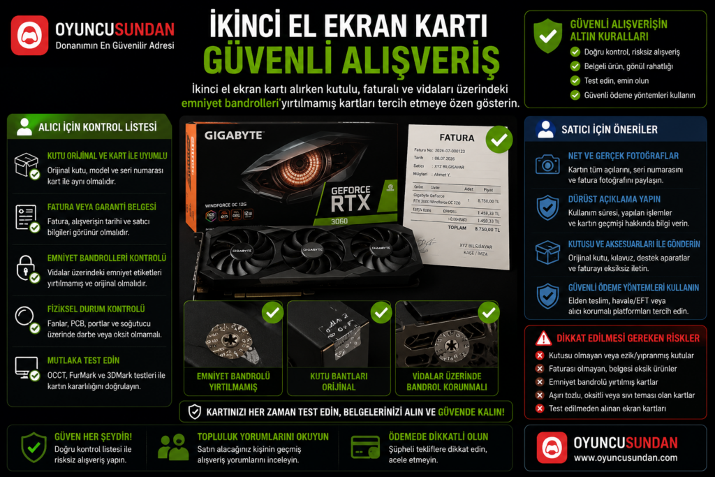 İkinci el ekran kartı alıcı ve satıcı güvenli alışveriş kontrolü