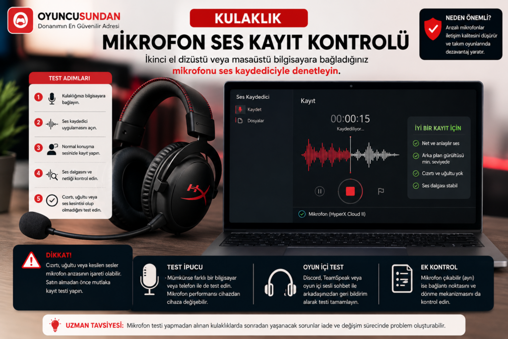 İkinci el oyuncu kulaklığı mikrofon ses kayıt kontrolü
