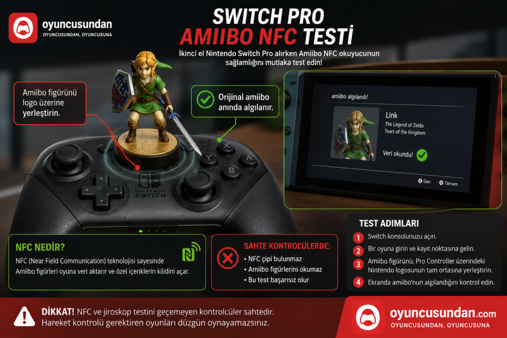 Switch Pro Controller Amiibo NFC tarama ve okuma testi