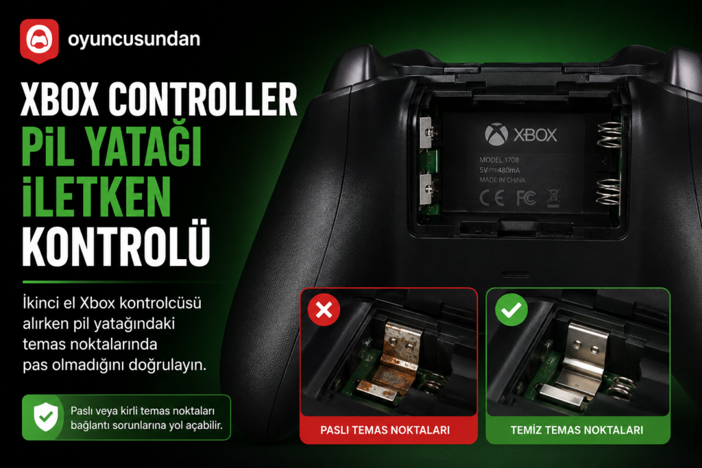 Xbox controller pil yatağı metal temas noktaları kontrolü