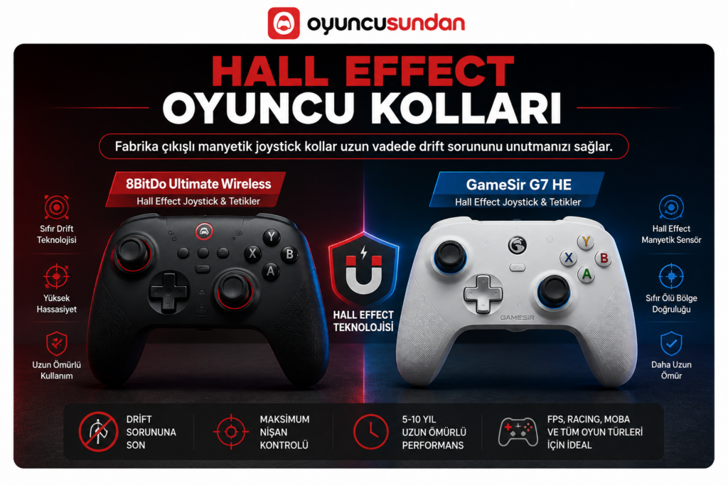 8BitDo Ultimate ve GameSir Hall Effect oyun kolları