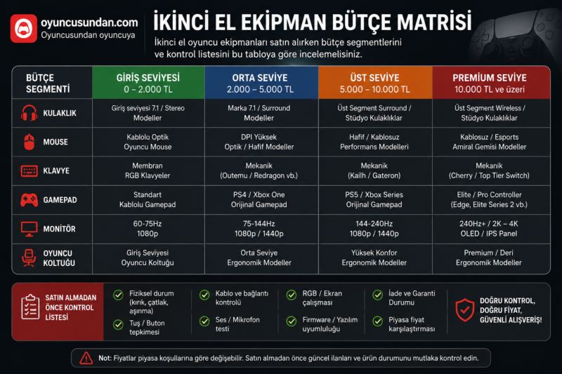 2026 İkinci El Oyuncu Ekipmanları Tavsiyeleri ve Alım Rehberi