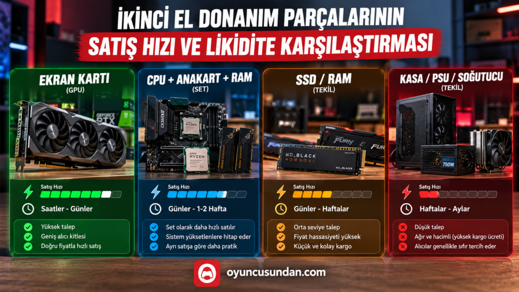 İkinci el donanım parçalarının satış hızı ve likidite karşılaştırması