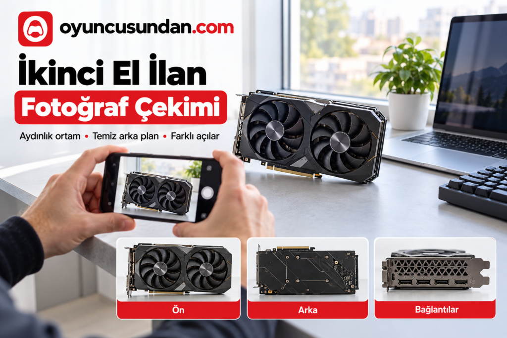 İkinci el donanım ilanı için aydınlık ortamda doğru açılardan ürün fotoğrafı çekimi